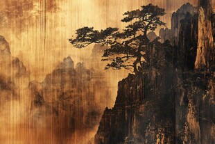 黄山松立奇峰云雾间