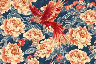 凤凰戏牡丹中式花卉图案