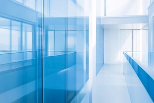 现代蓝色玻璃走廊空间