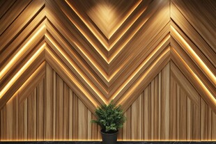 木质几何纹理墙面绿植装饰