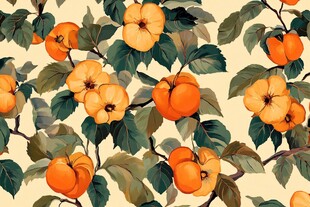 秋日柿叶花卉图案纹理