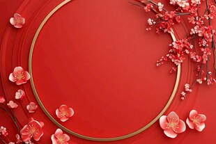 红色中式风梅花装饰背景图