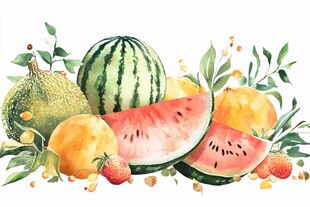夏日缤纷水果水彩插画