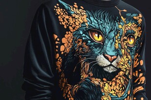 黑猫图案潮流长袖上衣