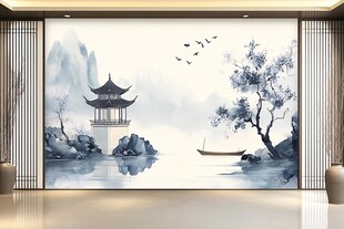 中式山水意境电视背景墙