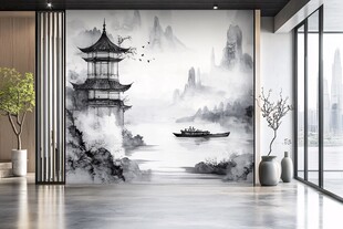 中式水墨风客厅山水壁画