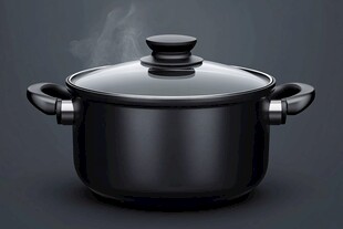 黑色双耳炖锅 锅盖带蒸汽