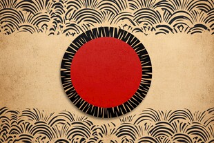 日式红圆海浪纹复古背景