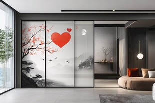 中式浪漫风客厅玻璃隔断