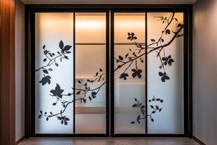 日式花纹玻璃推拉门