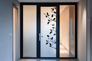 简约玻璃门饰以枝叶图案