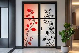 时尚花叶双开玻璃门