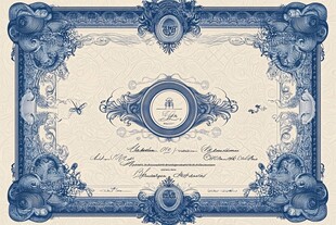 复古蓝调欧式华丽证书设计