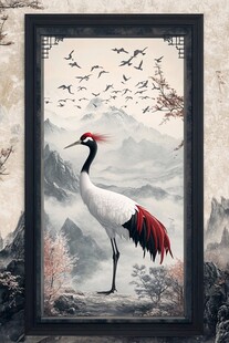 中式丹顶鹤山水意境画作