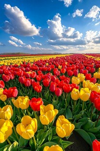 五彩郁金香花海的美丽景致