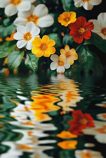 水中繁花 缤纷花朵与倒影
