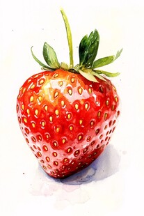 水彩画中的鲜红草莓