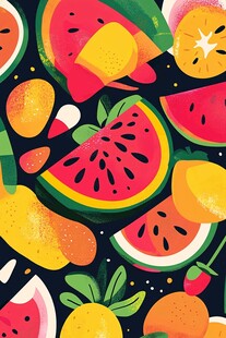 缤纷多彩的夏日水果插画