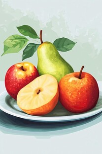 盘子里的苹果与梨