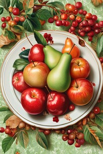盘中鲜果与周边红果绿叶