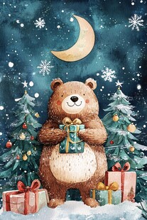 月夜小熊抱礼过圣诞