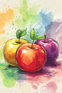 水彩绘多彩苹果