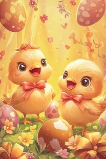 可爱小鸡与复活节彩蛋