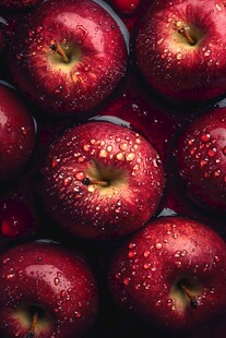 新鲜带水珠的红苹果