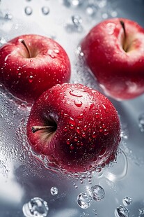 水中红苹果带晶莹水珠