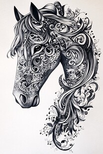 华丽花纹马头艺术插画