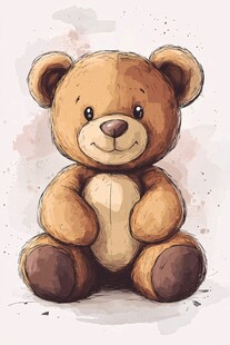 可爱水彩风坐着的小熊