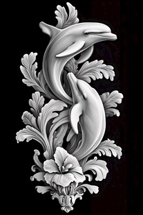 海豚花卉浮雕艺术图案