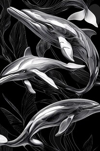 黑白风海豚在海草间游弋