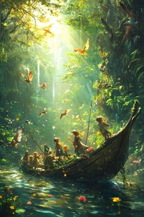 奇幻森林中的木舟精灵之旅