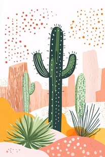 沙漠中的仙人掌植物景观