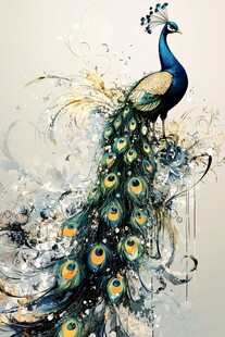 梦幻孔雀插画 绚丽羽毛艺术