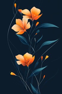 橙色花卉插画 优雅线条感
