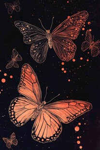 梦幻橘色蝴蝶星空图