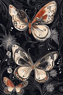 梦幻蝴蝶与花卉装饰图案