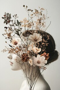 花掩容颜的神秘女性形象