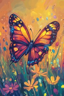 彩蝶飞舞于绚烂花丛间