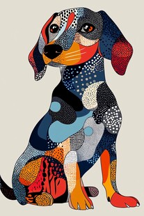 多彩拼贴风小狗插画