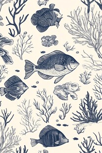 海洋鱼类与珊瑚礁图案