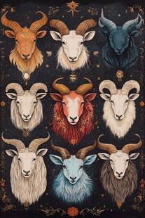 多彩山羊头像艺术插画