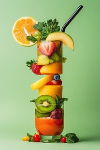 多彩水果堆叠创意果汁杯