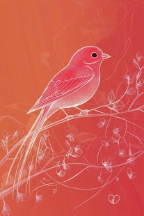 粉红小鸟栖于梦幻枝条间