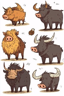 可爱卡通风格的多种牛形象