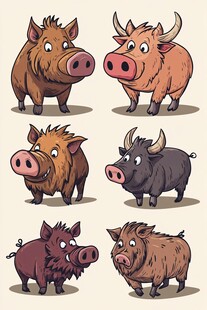 卡通风格野猪形象集合