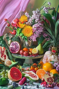 缤纷果蔬与花卉艺术组合