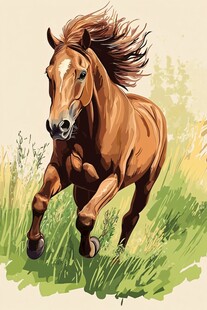 奔腾骏马于绿野之上